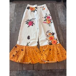 Floral Wide Leg Bell Bottom Flare Hippie Elephant Bells 70s pants‎ women med